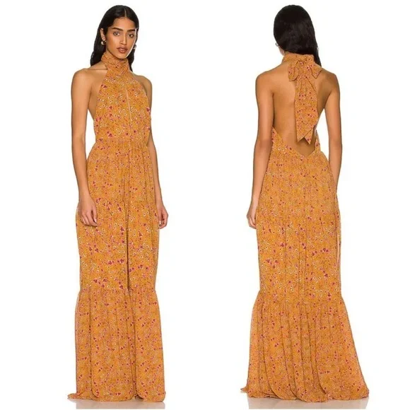 Orange Floral Halter Maxi Dress LoveShackFancy Isabel marant LoveShackFancy - Picture 1 of 9
